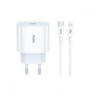 TOTU Type-C Vegglader & 8 Pin Lightning Kabel Hurtiglader 20W - Hvit thumbnail