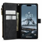 CaseMe retro multifunksjonell Lommebok deksel iPhone 15 Pro svart thumbnail