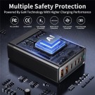 GaN 200W USB-C-ladestasjon 6 Porter 4xUSB-C, 2xUSB-A - Svart thumbnail