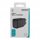 Deltaco Vegglader USB-C PD hurtiglader 20W - Svart thumbnail