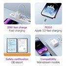 TOTU Type-C Vegglader & 8 Pin Lightning Kabel Hurtiglader 20W - Hvit thumbnail