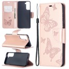 Lommebok deksel for Samsung Galaxy S21 5G roségull butterfly thumbnail