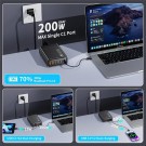 GaN 200W USB-C-ladestasjon 6 Porter 4xUSB-C, 2xUSB-A - Svart thumbnail