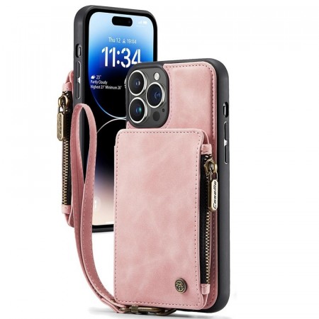CaseMe Deksel med glidelås og kortlomme iPhone 14 Pro rosa