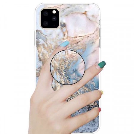 Fashion TPU Deksel med holder iPhone 11 Pro Max - Blå Marmor