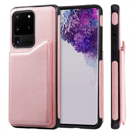 Deksel PC + Lær med kortlomme Galaxy S20 Ultra Roségull