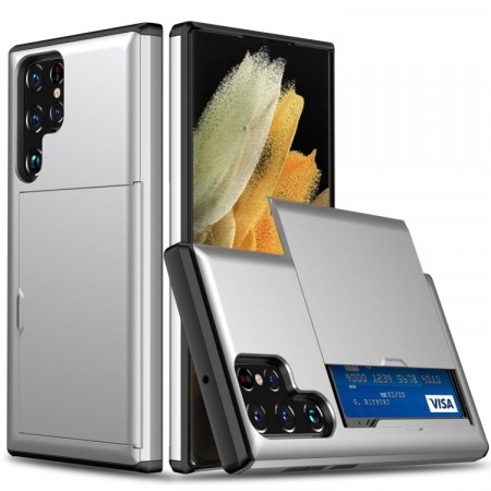 Lux Hybrid TPU + PC Deksel plass til kort Galaxy S24 Ultra 5G sølv