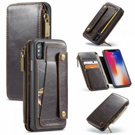 CaseMe 2-i-1 Lommebok deksel med knapp iPhone X/XS brun