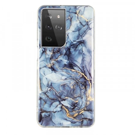 Fashion TPU Deksel for Samsung Galaxy S21 Ultra 5G - Blå Marmor