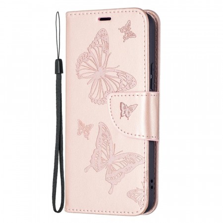 Lommebok deksel til Samsung Galaxy S22 5G - rosa Butterfly
