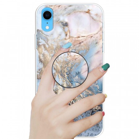 TPU Deksel med holder iPhone XR - Blå Marmor
