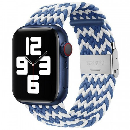 Klokkereim Nylon for Apple Watch Serie 1/2/3/4/5/6/SE/7/8/9/SE (2022)/ultra 42/44/45/49 - blå/hvit