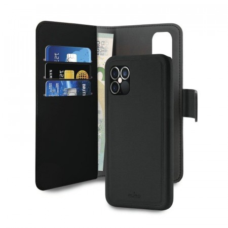 Puro 2-i-1 Magnetisk Lommebok-deksel iPhone 12/12 Pro svart