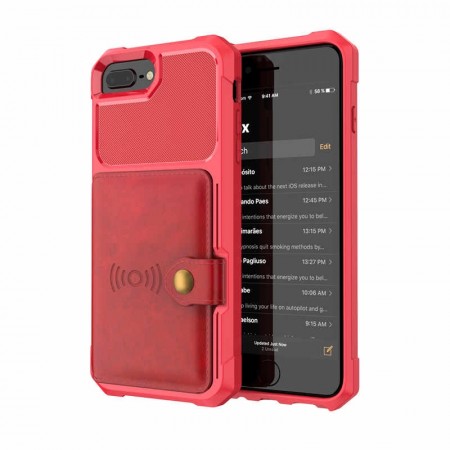 Hybrid TPU + PC Deksel med kortlomme iPhone 6 Plus/7 Plus/8 Plus rød