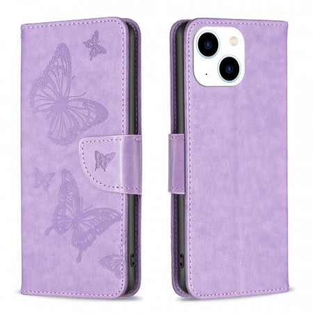 Lommebok deksel til iPhone 14 - Lilla Butterfly