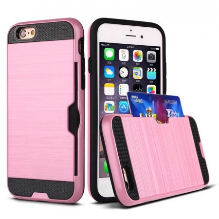 Hybrid TPU + PC Deksel plass til kort iPhone 6/6S rosa