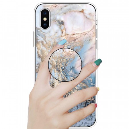 TPU Deksel med holder iPhone XS Max - Blå Marmor
