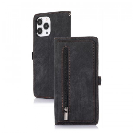 Lommebok deksel retro Multifunksjonell med Glidelås iPhone 14 Pro svart
