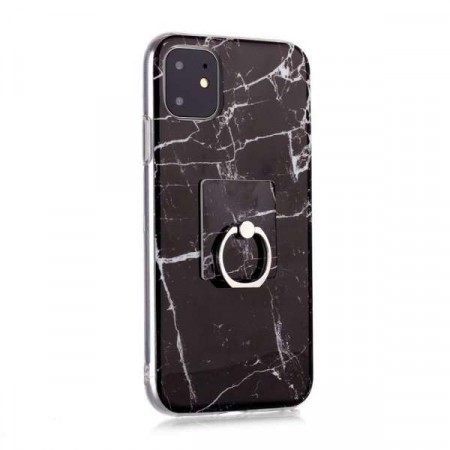 Fashion TPU Deksel med ringholder iPhone 11 - Marmor svart