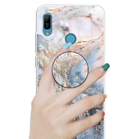 TPU Deksel med holder Huawei Y6 (2019) - Blå Marmor