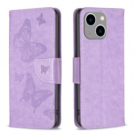 Lommebok deksel til iPhone 14 Plus - Lilla Butterfly