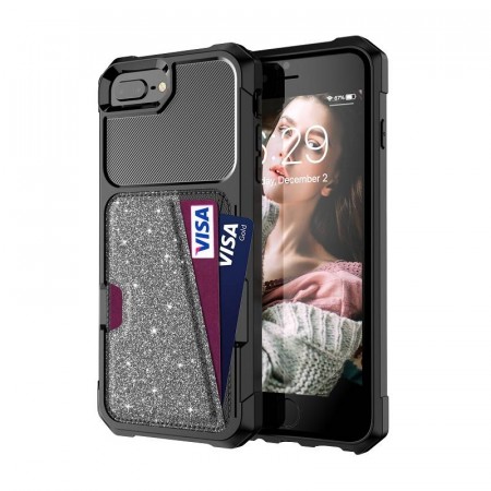 Hybrid TPU + PC Deksel Flash Powder med kortlomme iPhone X/XS svart