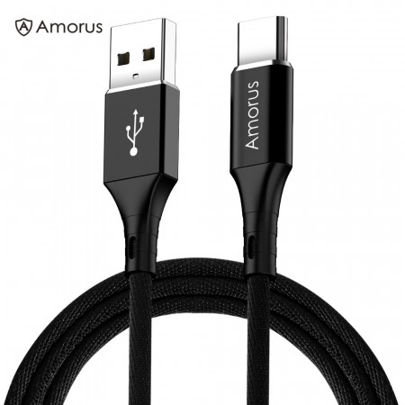 Amorus Aluminum Alloy Nylon Braided USB-C Kabel - 1m Svart
