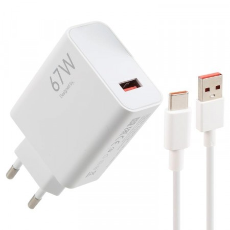 Eazy USB-A Vegglader & USB-C Kabel Hurtiglader 67W - Hvit