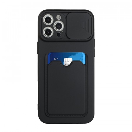 TPU deksel med kamerabeskyttelse og plass til kort iPhone 12 Pro Max svart