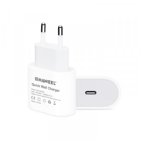 HAWEEL Vegglader USB-C hurtiglader 20W - Hvit