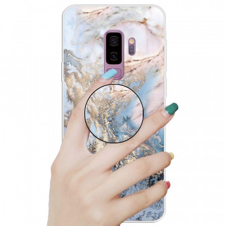 Fashion TPU Deksel med holder Samsung Galaxy S9 Plus - Blå Marmor