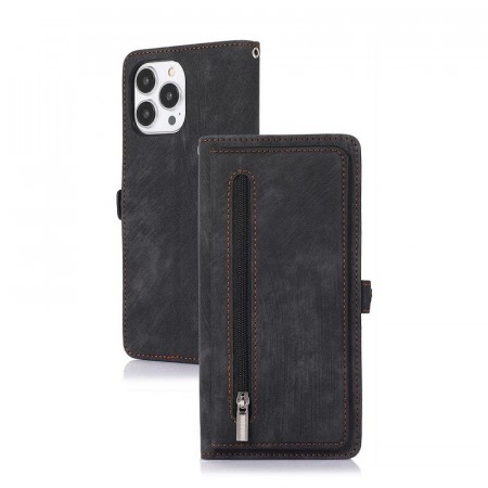 Lommebok deksel retro Multifunksjonell med Glidelås iPhone 14 Pro Max svart