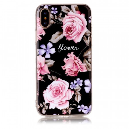 TPU Deksel for iPhone X/XS - Rosa Blomster