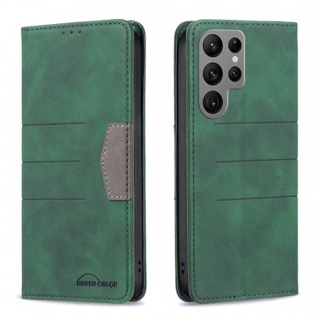 Binfen Lommebok deksel Stitching for Samsung Galaxy S23 Ultra 5G grønn