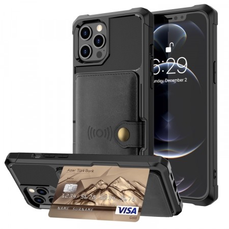 Hybrid TPU + PC Deksel med kortlomme iPhone 12/12 Pro svart