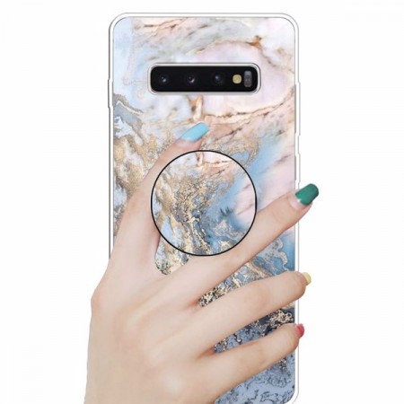 TPU Deksel med holder Galaxy S10 - Blå Marmor