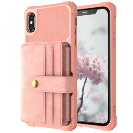 Hybrid TPU + PC Deksel med kortlomme iPhone XR Roségull