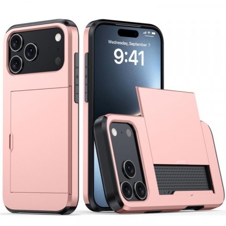 Kalebol Hybrid TPU + PC Deksel plass til kort iPhone 17 Pro Max Roségull