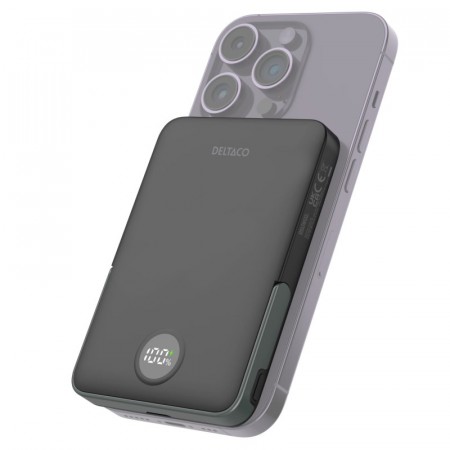 Deltaco magnetisk trådløs powerbank med stativ 5000mAh - Svart