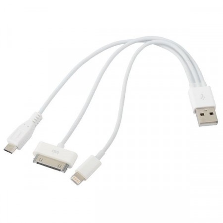 Adapter 4 i 1 USB 2.0 Apple 8 Pin 30 Pin Android Micro 5 Pin hvit