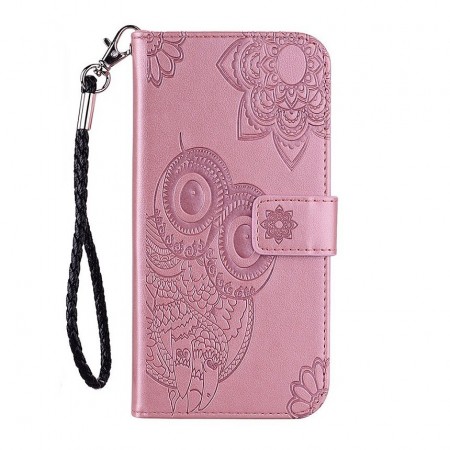 Lommebok deksel til iPhone XR - Owl mønster rosa