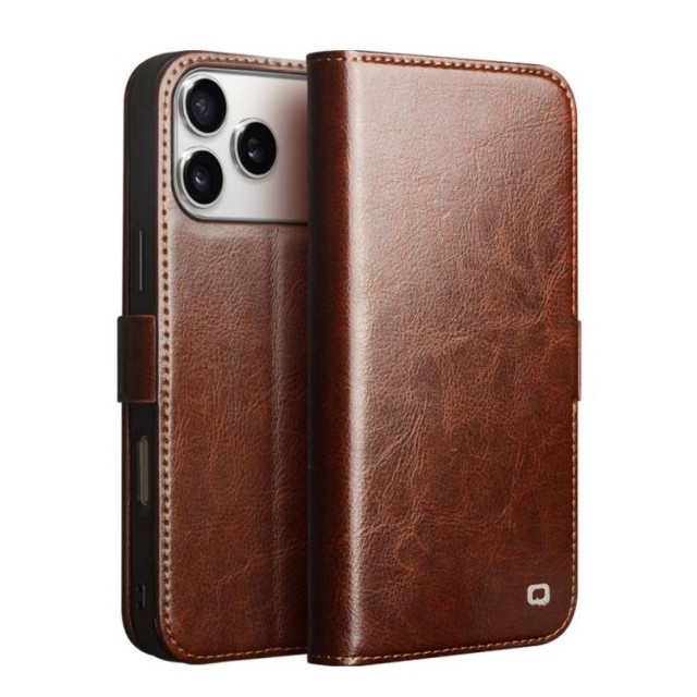 QIALINO Lommebok deksel ekte Lær for iPhone 17 Pro brun