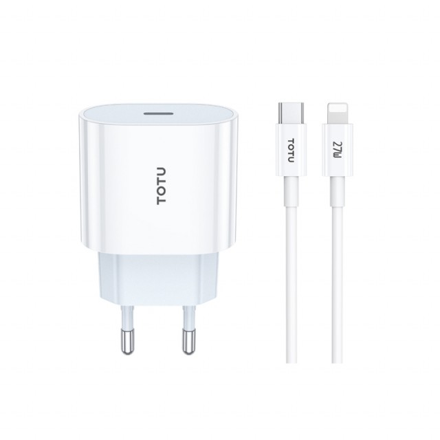 TOTU Type-C Vegglader & 8 Pin Lightning Kabel Hurtiglader 20W - Hvit