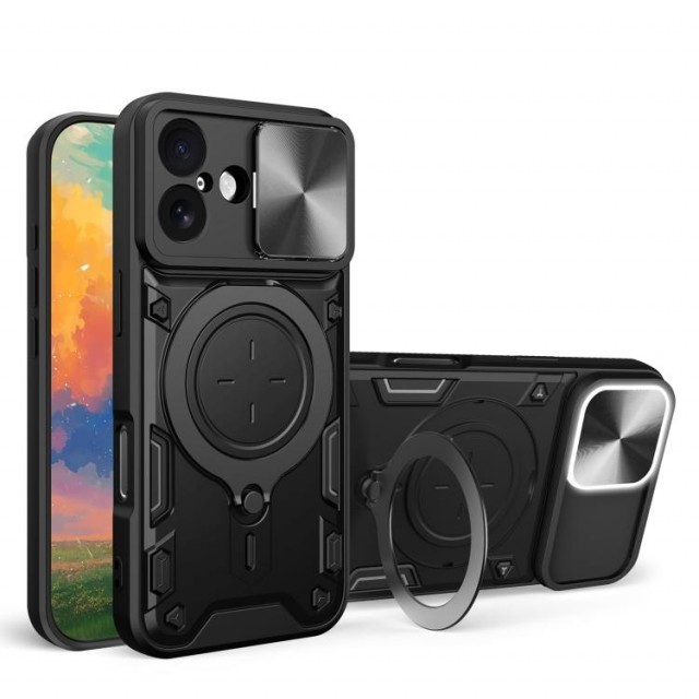 Tech-Flex Hybrid TPU Deksel med Ring Kickstand iPhone 17 svart