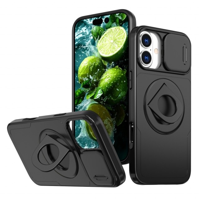 Tech-Flex TPU Deksel med Ring Grep og MagSafe iPhone 16 svart
