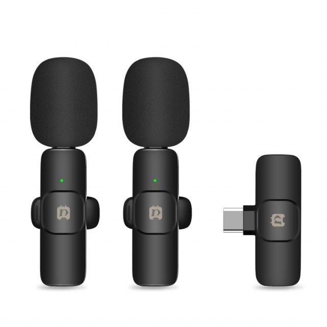 Puluz Dobbel Trådløs mikrofon med android / iPhone USB-C - Svart 