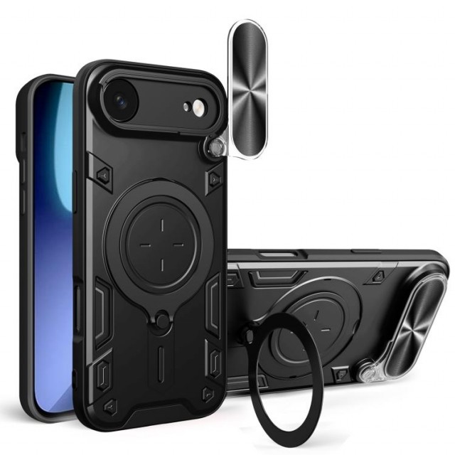Tech-Flex Hybrid TPU Deksel med Ring Kickstand iPhone 17 Air svart