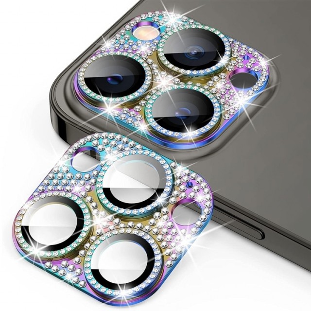 Enkay Hat-Prince glitter Kamerabeskyttelse Aluminium+Herdet Glass iPhone 14 Pro Max / 14 Pro regnbue