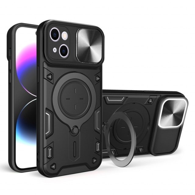 Tech-Flex TPU + PC Deksel med Ring iPhone 15 Plus svart