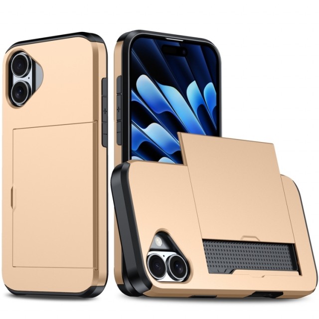 Hybrid TPU + PC Deksel plass til kort iPhone 16 gull